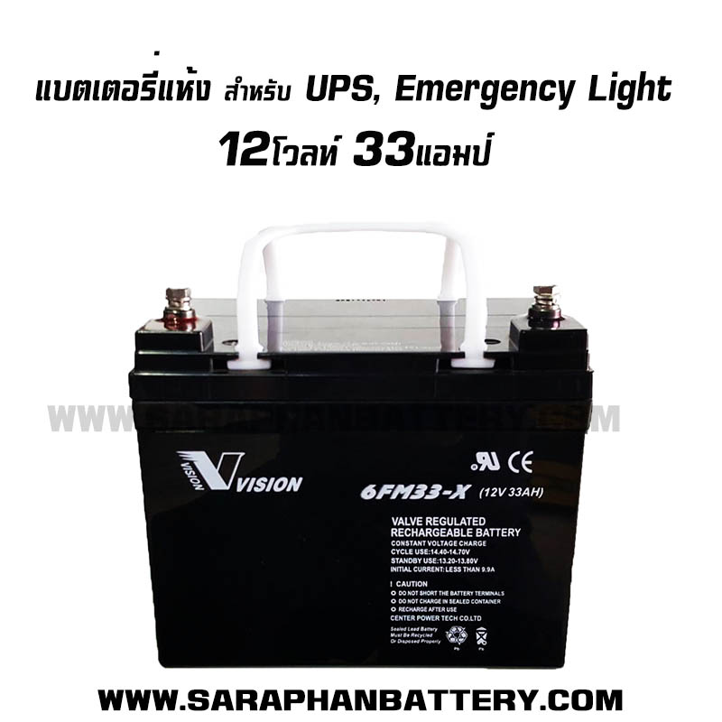 แบตเตอรี่สำรองไฟ UPS Vision 12V 33Ah