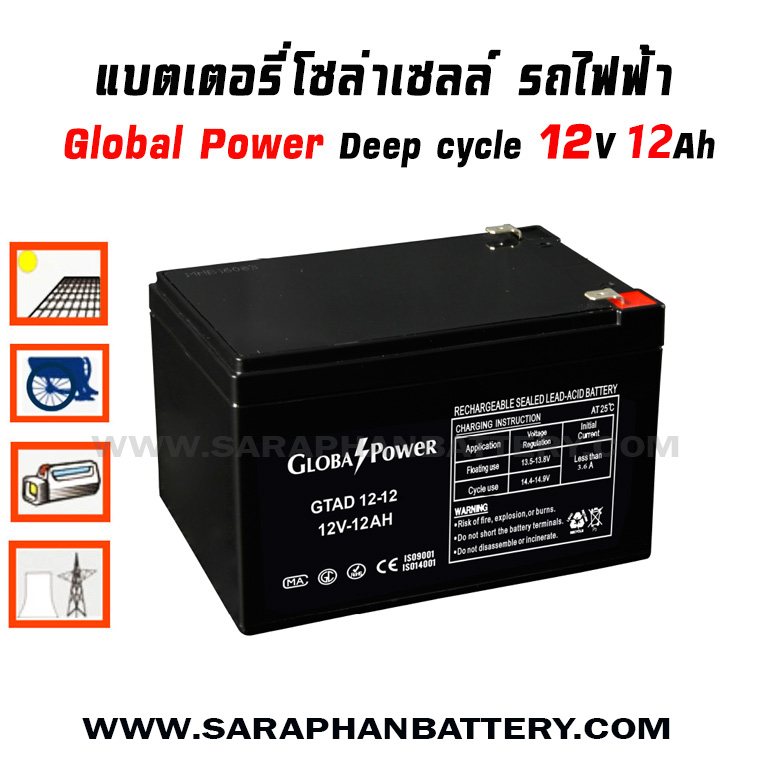 แบตเตอรี่โซล่าเซลล์ 12แอมป์ Global Power  GTAD12-12 12V 12AH แบตเตอรี่โซล่าเซลล์ 12แอมป์ Global Power GTAD12-12 12V 12AH