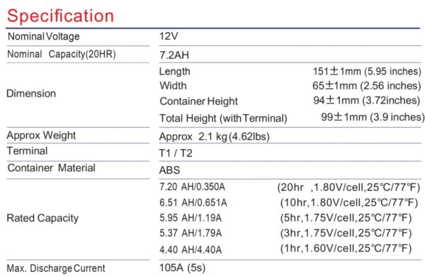 แบตเตอรี่เครื่องสำรองไฟ ups 12v7.2ah