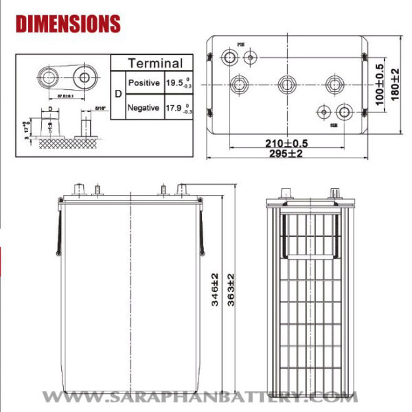 แบตเตอรี่รถไฟฟ้า Bellco BC6350 DC 6V 350Ah (6โวลท์ 350แอมป์) - SRPbattery