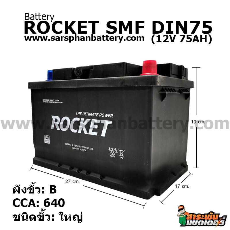 แบตเตอรี่ROCKET SMF DIN75(75แอมป์) ROCKET SMF DIN75(75แอมป์)