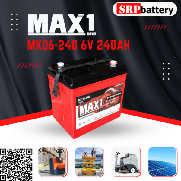 แบตเตอรี่ MAX1 MXD6 240 6V 240AH (Motive Deep Cycle-T105) - แบตแห้ง T105/T125