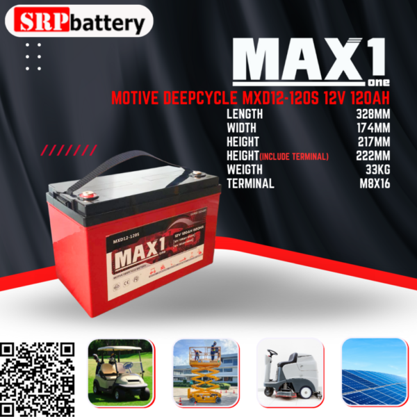 แบตเตอรี่ MAX1 MXD12-120S 12V 120AH