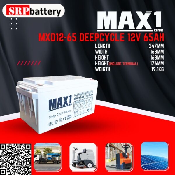 แบตเตอรี่ MAX1 MXD12-65 (12V65Ah)