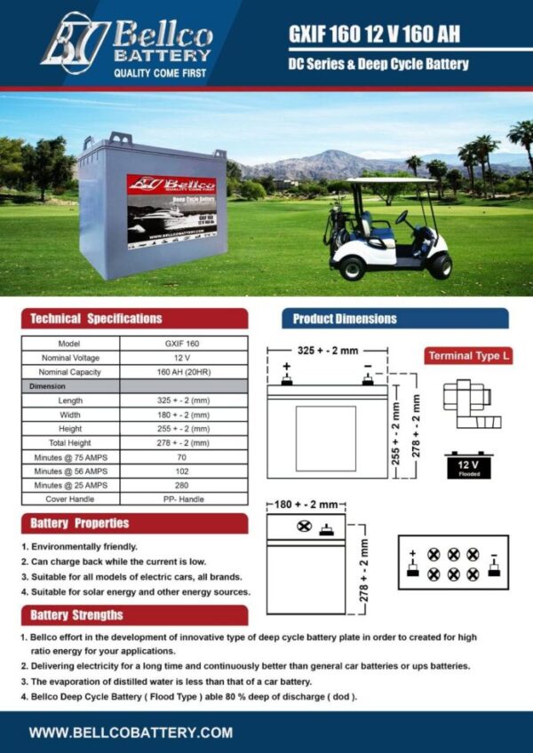 แบตเตอรี่ Bellco GXIF160 12V 160AH (12โวลท์ 160แอมป์)
