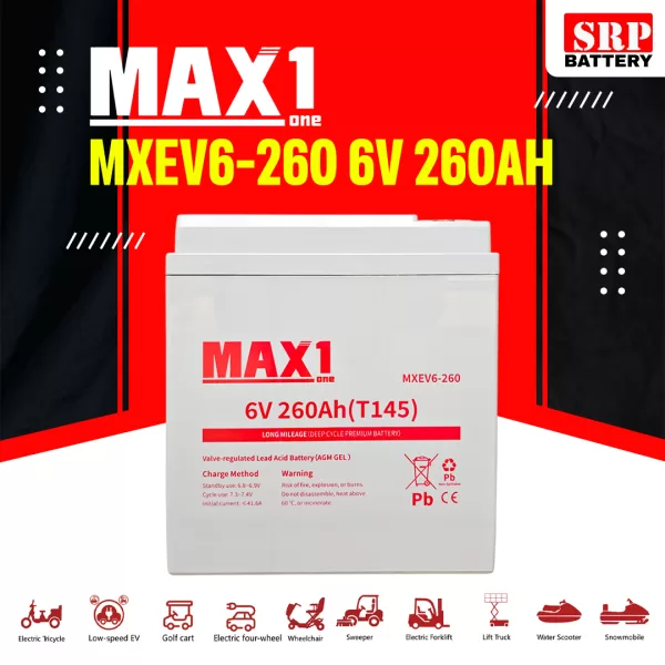 แบตเตอรี่ MAX1 MXEV6-260 (T145) 6V 260AH แบตเตอรี่ MAX1 MXEV6-260 (T145) 6V 260AH