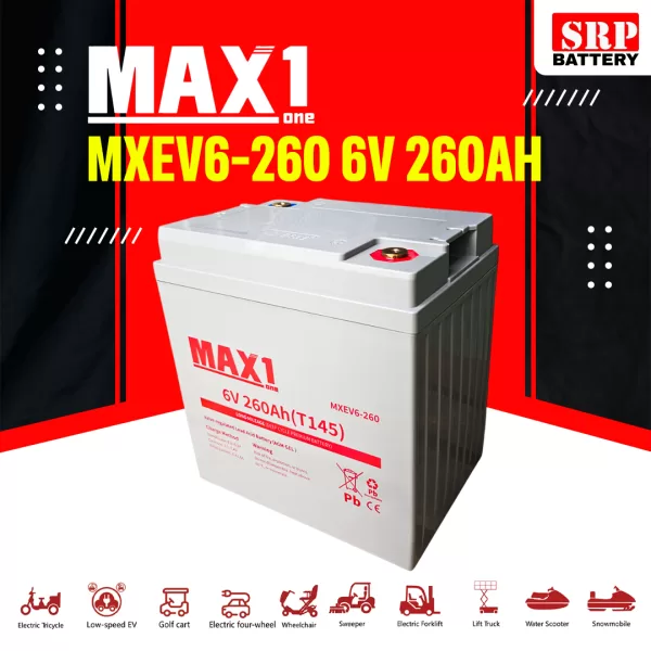 แบตเตอรี่ MAX1 MXEV6-260 (T145) 6V 260AH (Deep Cycle Premium Battery) แบตเตอรี่ MAX1 MXEV6-260 (T145) 6V 260AH (Deep Cycle Premium Battery)