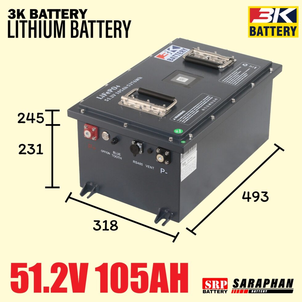 แบตเตอรี่รถกอล์ฟลิเธียม3K 105ah ขนาด