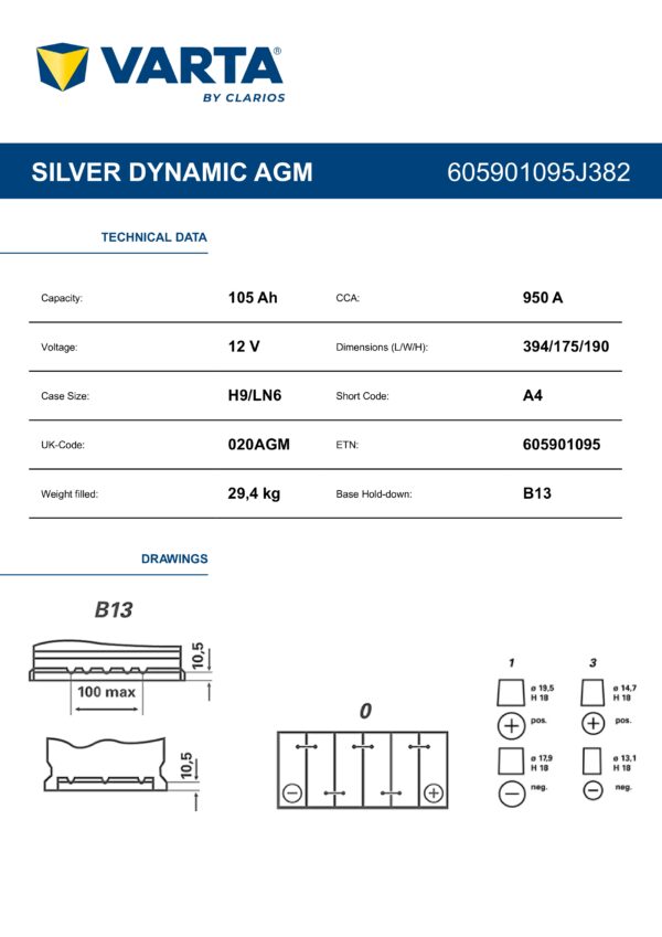 Varta AGM LN6 (605 901 095) SILVER DYNAMIC Varta AGM LN6 (605 901 095) SILVER DYNAMIC