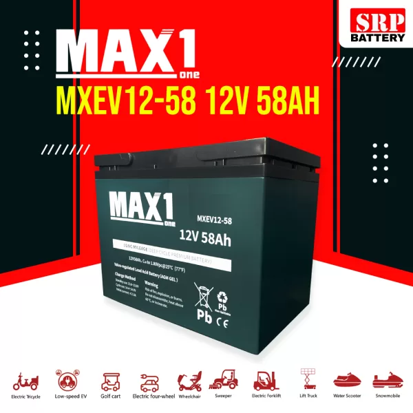 แบตเตอรี่ MAX1 MXEV12-58 (12V 58Ah) Deep Cycle Premium Battery แบตเตอรี่ MAX1 MXEV12-58 (12V 58Ah) Deep Cycle Premium Battery