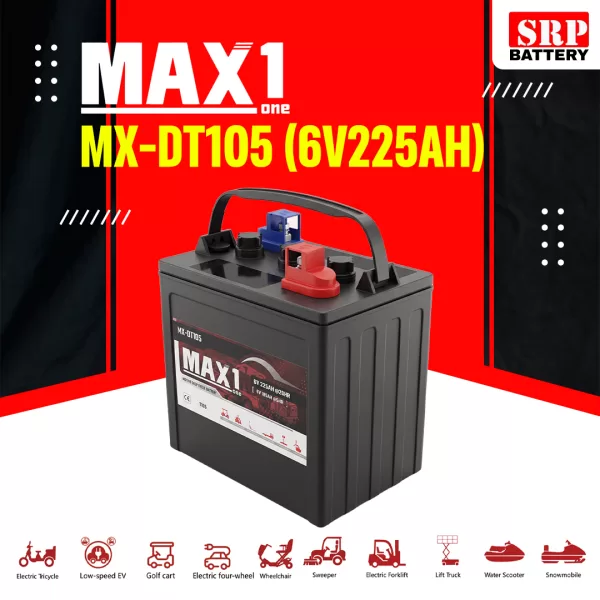 MX-DT105 (6V225Ah)2 แบตเตอรี่ MAX1 MX-DT105 (6V225Ah) ชนิดน้ำ