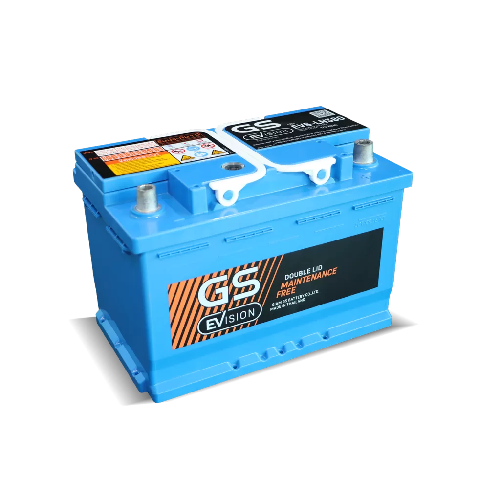 แบตเตอรี่รถยนต์ GS EVS-LN380 (DIN80) 12V80Ah updated on 2026 แบตเตอรี่รถยนต์ไฟฟ้า GS EVS-LN380 12V 80Ah DIN80 LN3 ขั้วจม EFB